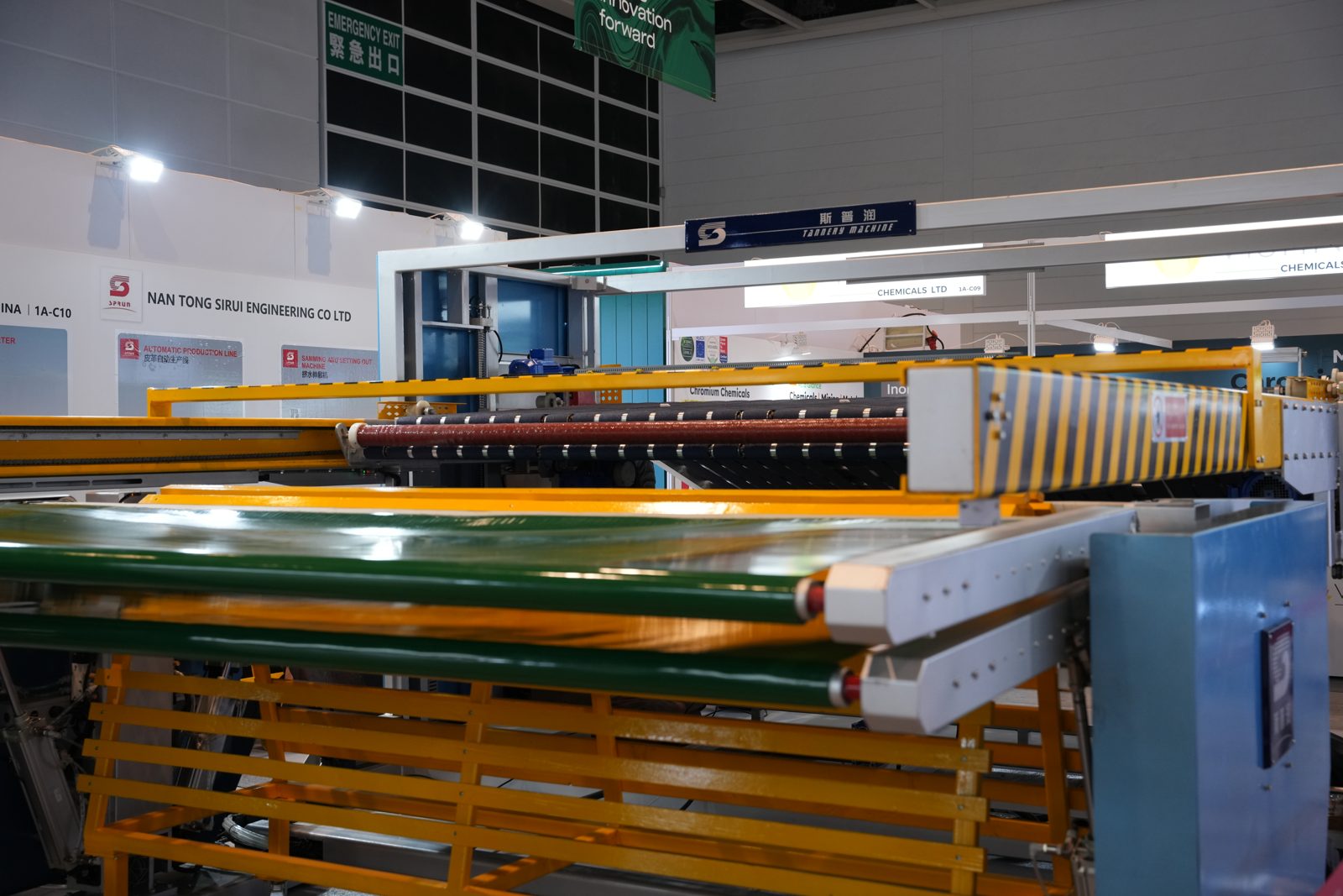 SREE leather stacking machine on the stand at APLF 2026, Hong Kong